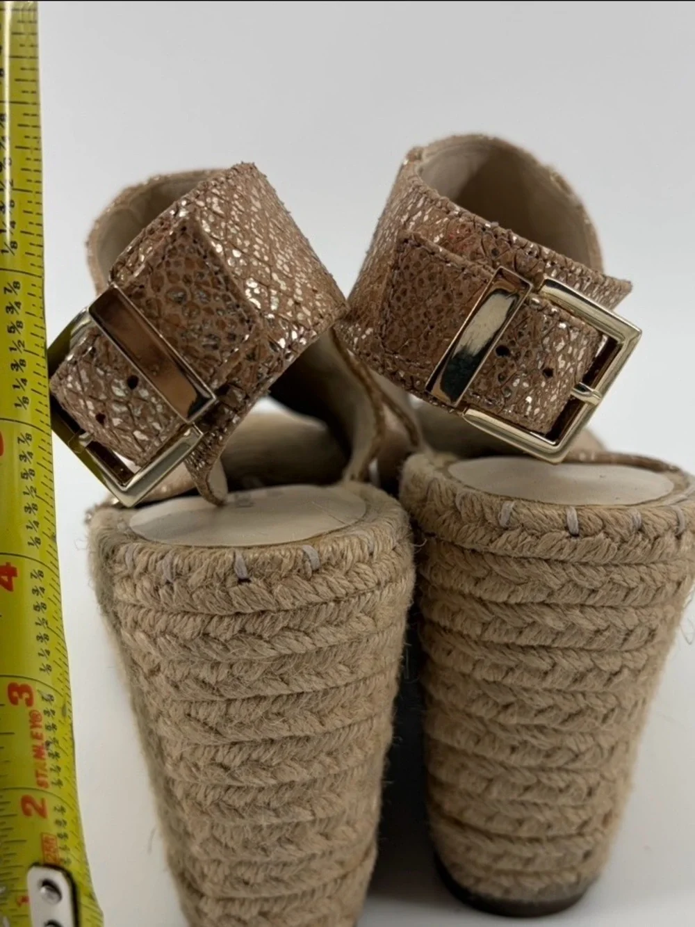 Kenneth‎ Cole Odette Espadrille Wedge-Metallic Tan/Gold Leather Slingback Sz 9